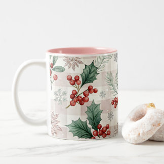 Holly Christmas Snow Watercolor Two-Tone Coffee Mug