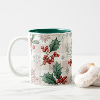 Holly Christmas Snow Watercolor Two-Tone Coffee Mug
