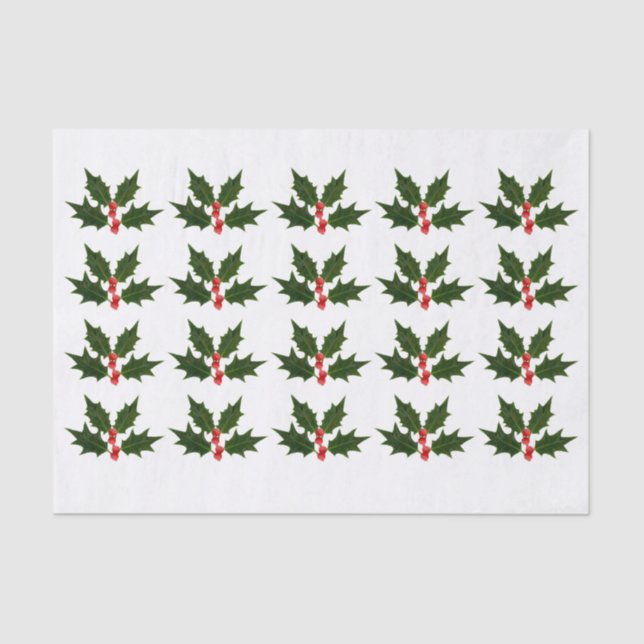 Holly Christmas Wrapping Gift Tissue Paper (Front)