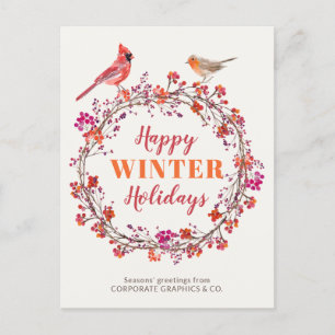 Holly Christmas wreath modern elegant corporate Holiday Postcard