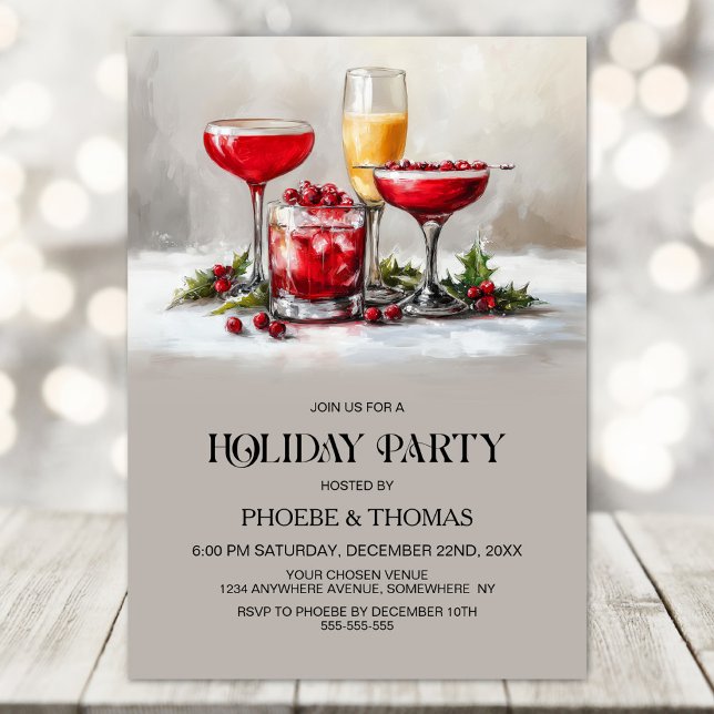 Holly Cocktails Holiday Party Invitation (Creator Uploaded)