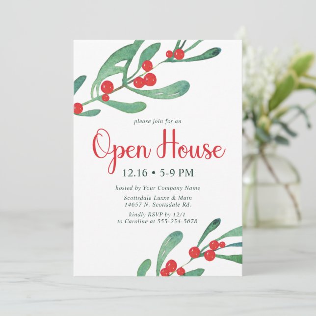 Holly Company Open House Party Invitation (Standing Front)