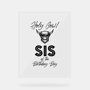 Holly Cow Sis Of The Birthday Boy Highland Cow 1st Acrylic Sign