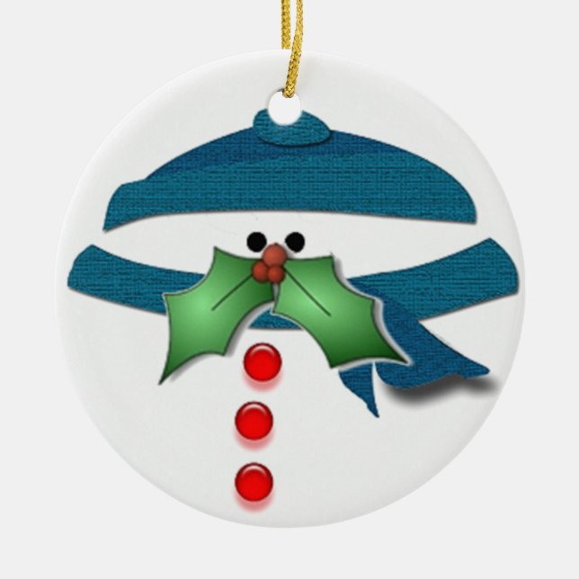 Holly-day Moustache Ceramic Ornament (Front)