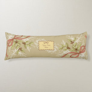 Holly-Day Sketch Holly Berries and Leaves Body Pillow