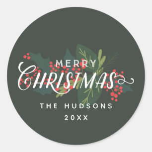 Holly Days   Merry Christmas Name Year Classic Round Sticker
