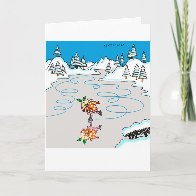 Holly Deer skating Xmas card (Front)