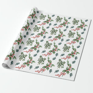 Holly Evergreen Christmas Holiday Vintage Greenery Wrapping Paper