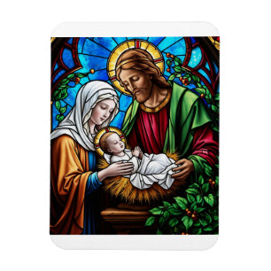 Holly family crystal stained glass image magnet