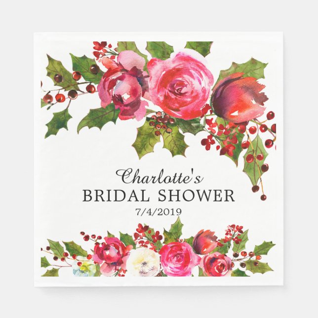 Holly Floral Bridal Shower Napkin (Front)