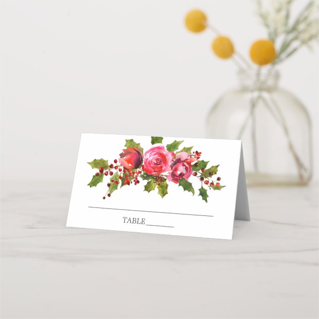 Holly Floral Bridal Shower Place Card (Front)