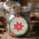 Holly Floral Christmas Homemade Holiday Baking Classic Round Sticker<br><div class="desc">Create stickers to label your Christmas holiday homemade goods,  cookies,  candy,  treats,  party favours and more featuring a poinsettia on a holly and berry background and your message in chic lettering.</div>