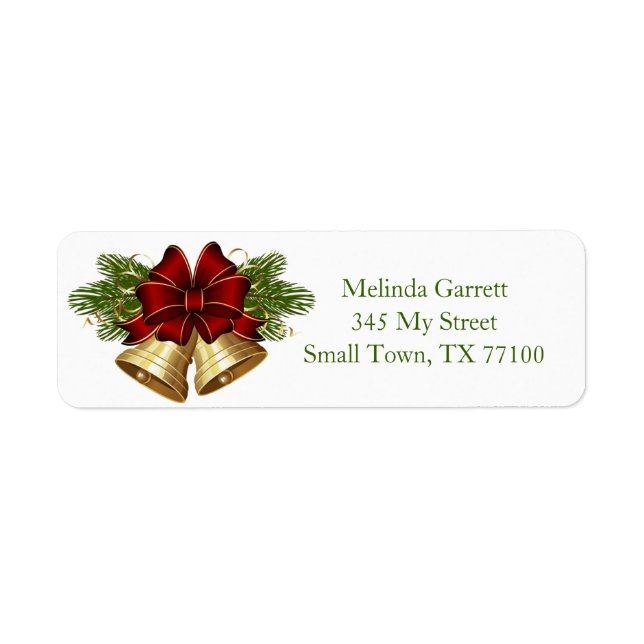 Holly Floral Gold Bells Christmas Custom Address (Front)