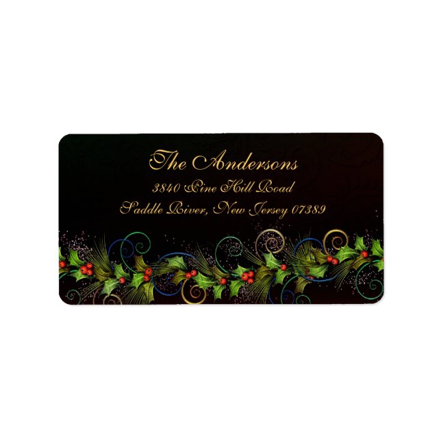 Holly Flourish Christmas Address Label (Front)