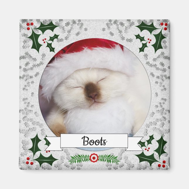 Holly Frame Customizable Kitty Magnet (Front)