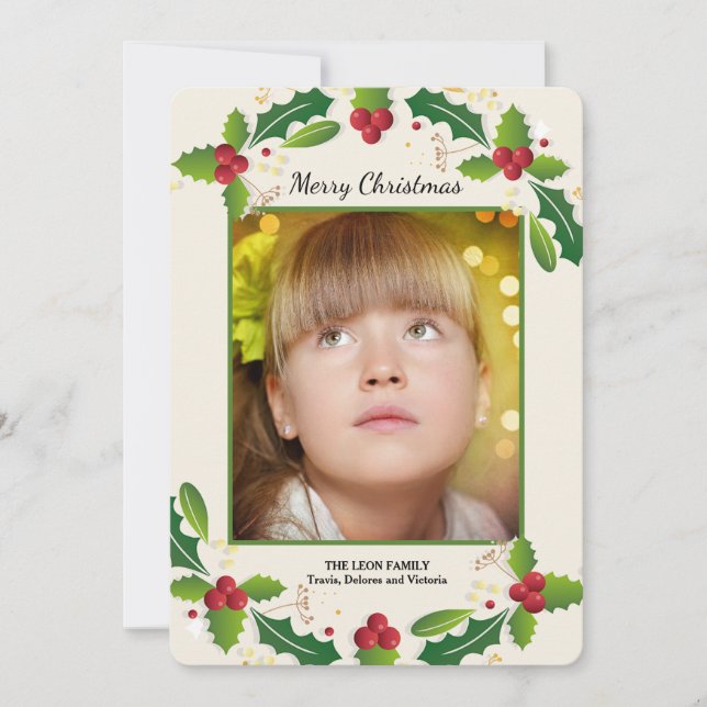 Holly Frame Photo Holiday Card (Front)