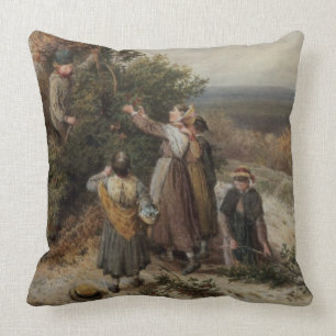 Holly Gatherers (w/c and bodycolour) Throw Pillow