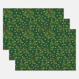 Holly gift wrap 3 pack
