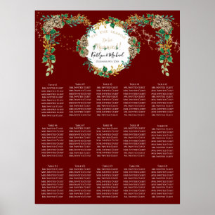 Holly Gold Foliage Burgundy Wedding Seating Chart