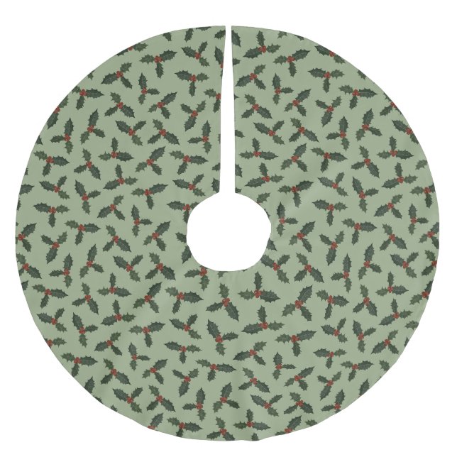 holly green patterns brushed polyester tree skirt (Front)