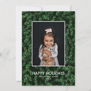 Holly Greenery Christmas Photo Holiday Card