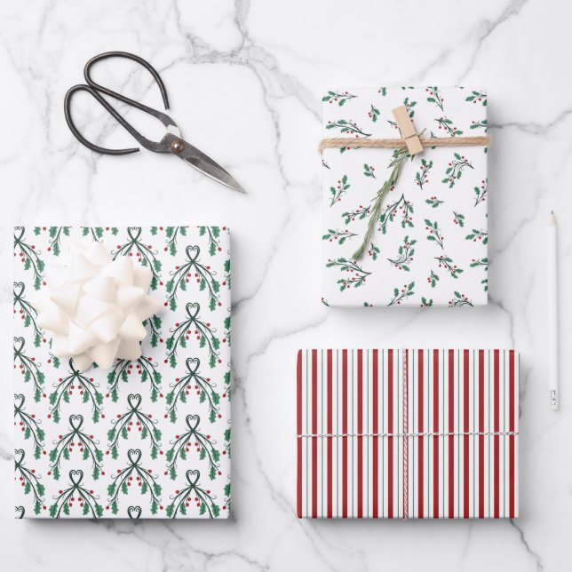 Holly Greenery Patterns Christmas Gifts Wrapping Paper Sheet (Front)