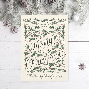 Holly Hand-lettered Merry Christmas  Holiday Card