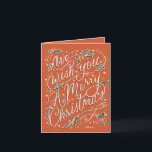 Holly Hand Lettered We Wish You A Merry Christmas Holiday Card<br><div class="desc">Customize with a year (or remove in editor) adjust background colour. Original lettering piece by Becky Nimoy.  Photo template on the inside,  also remove in editor if desired</div>