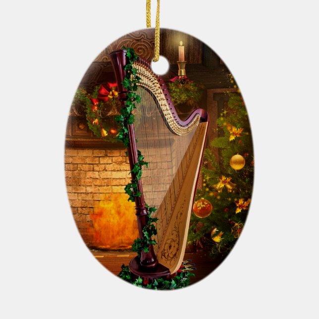 Holly Harp Christmas Ornament (Back)