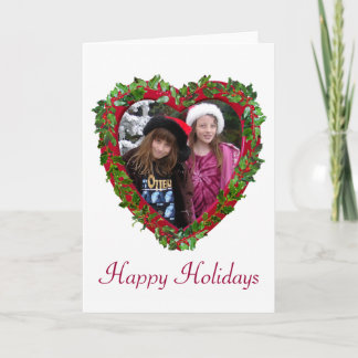 Holly Heart Wreath Photo Greeting Card Template