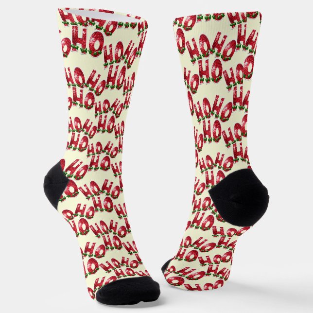 Holly Ho, Ho, Ho Christmas Socks (Angled)