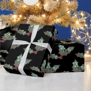 Holly Holiday Festive Chic Wrapping Paper
