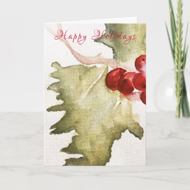Holly Holiday Greeting Card (Front)
