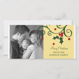 Holly Holiday Photo Card, Yellow Card