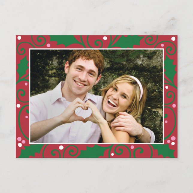 Holly Holiday Red and Green Photo Postcard (Front)