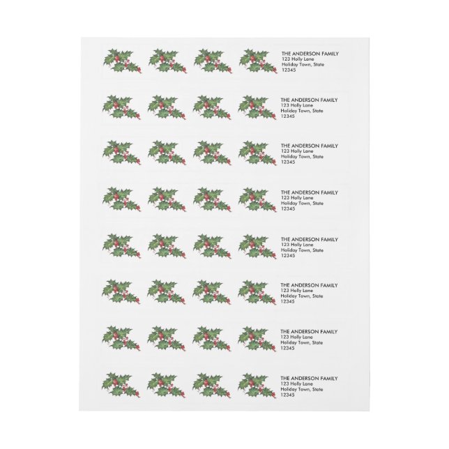 Holly Holiday Wraparound Return Address Labels (Sheet)
