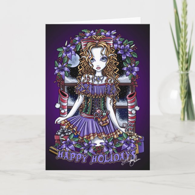 Holly Holidays Christmas Party Candy Angel Card (Front)
