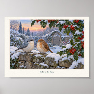 Holly in the Snow Winter Birds Art Print