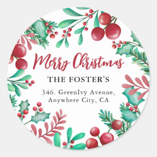 Holly & Ivy Christmas Wreath Return Address Label