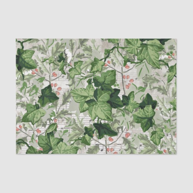 Holly Ivy Vintage Christmas Sheet Music Leaf Vine (Front)