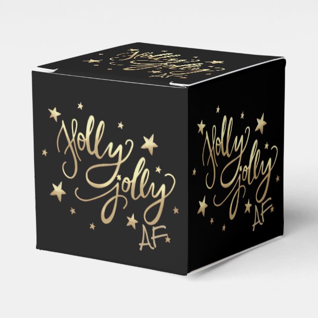 Holly Jolly AF | Shiny Gold Faux Foil Script Favor Box (Front Side)