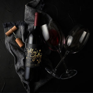 Holly Jolly AF   Shiny Gold Faux Foil Script Wine Label