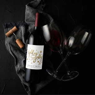 Holly Jolly AF   Shiny Gold Faux Foil Script Wine Label