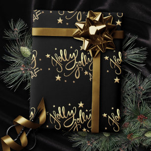 Holly Jolly AF   Shiny Gold Faux Foil Script Wrapping Paper