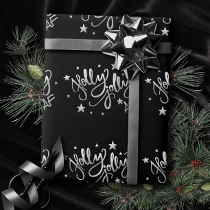 Holly Jolly AF   Shiny Silver Faux Foil Script Wrapping Paper