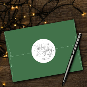 Holly Jolly AF   Shiny Silver Typography Christmas Classic Round Sticker