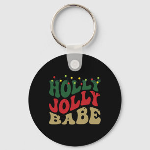 Holly Jolly Babe Retro Groovy Christmas Black T Sh Keychain