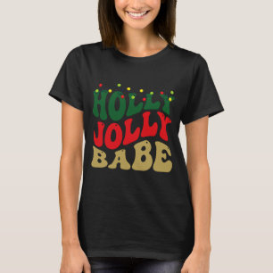Holly Jolly Babe Retro Groovy Christmas Black T-Shirt