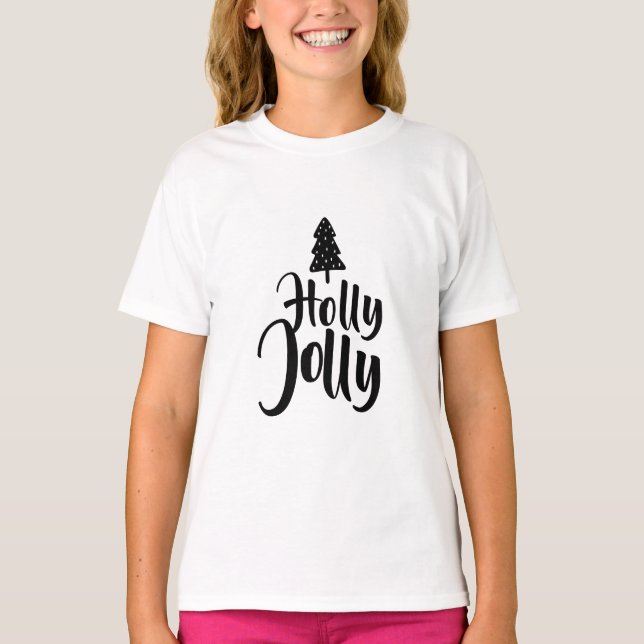 Holly Jolly Black and White Merry Christmas T-Shirt (Front)