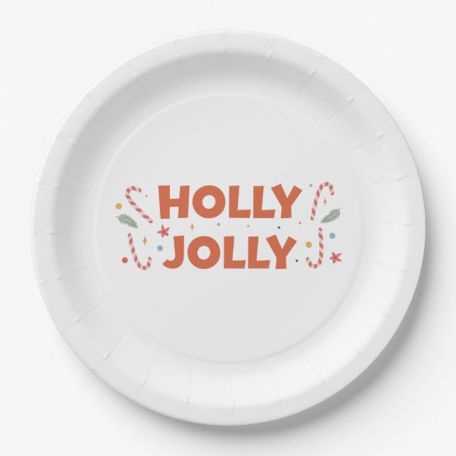 Holly Jolly Candy Canes Paper Plate (Front)